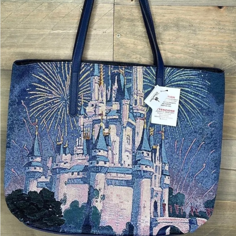 NWT Disney Parks Disneyland Castle Blue Canvas Purse Tote Bag New